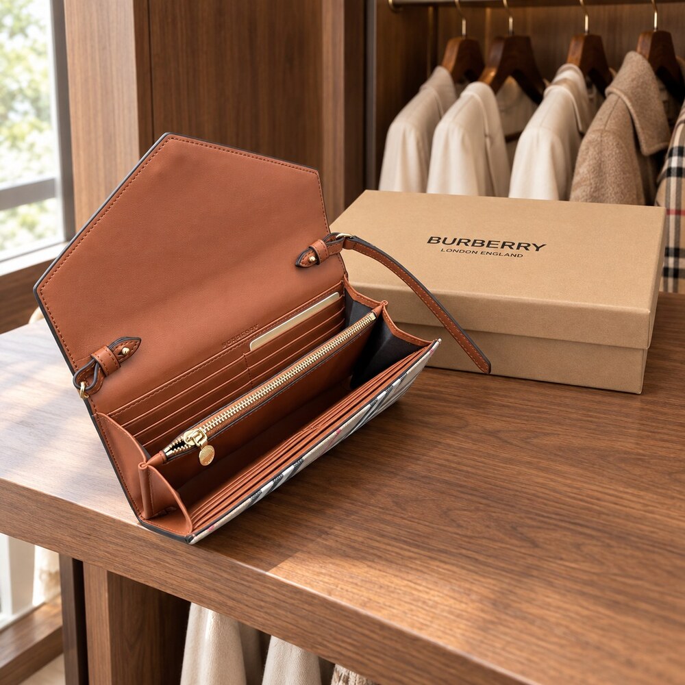 Burberry Vintage Check Envelope Wallet in Tan Leather - Picture 6 of 6